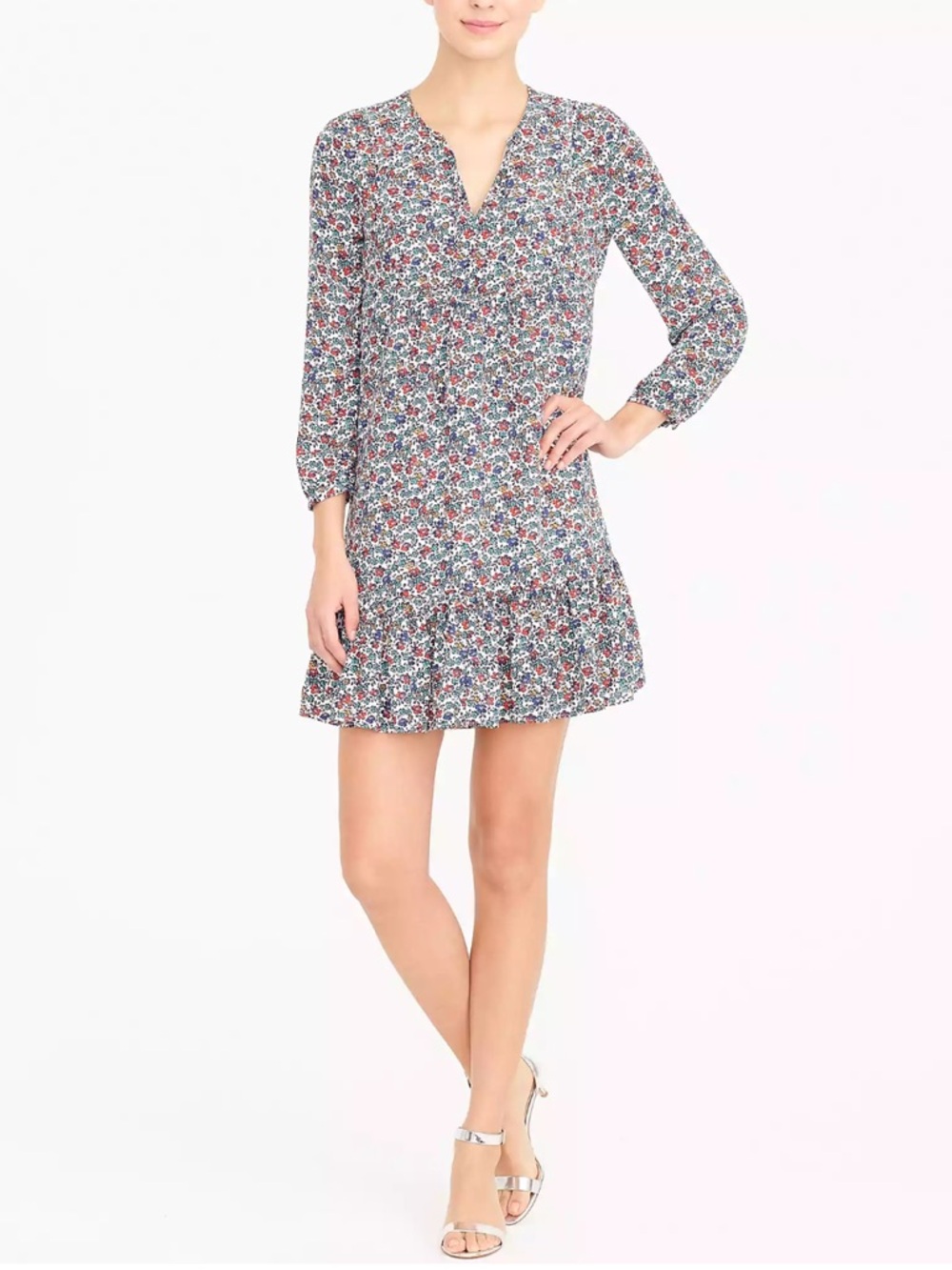 J. Crew Navy & Red Floral V-Neck Tiered Mini Dress
